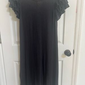 Mossimo Vintage Y2K Dark Grey Ruffled Midi Dress Flutter Sleeves